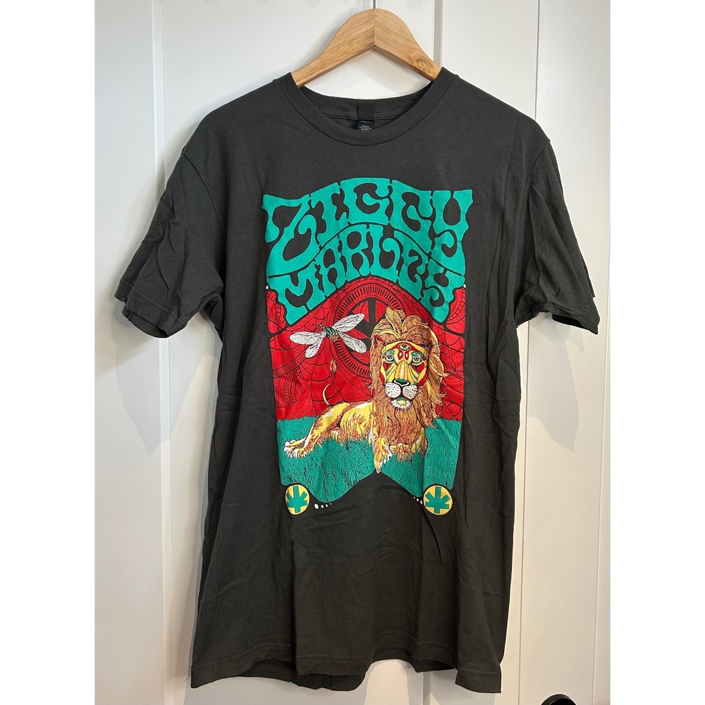 Ziggy‎ Marley Lion Graphic T-Shirt Mens Large Charcoal Gray Tultex Reggae Music